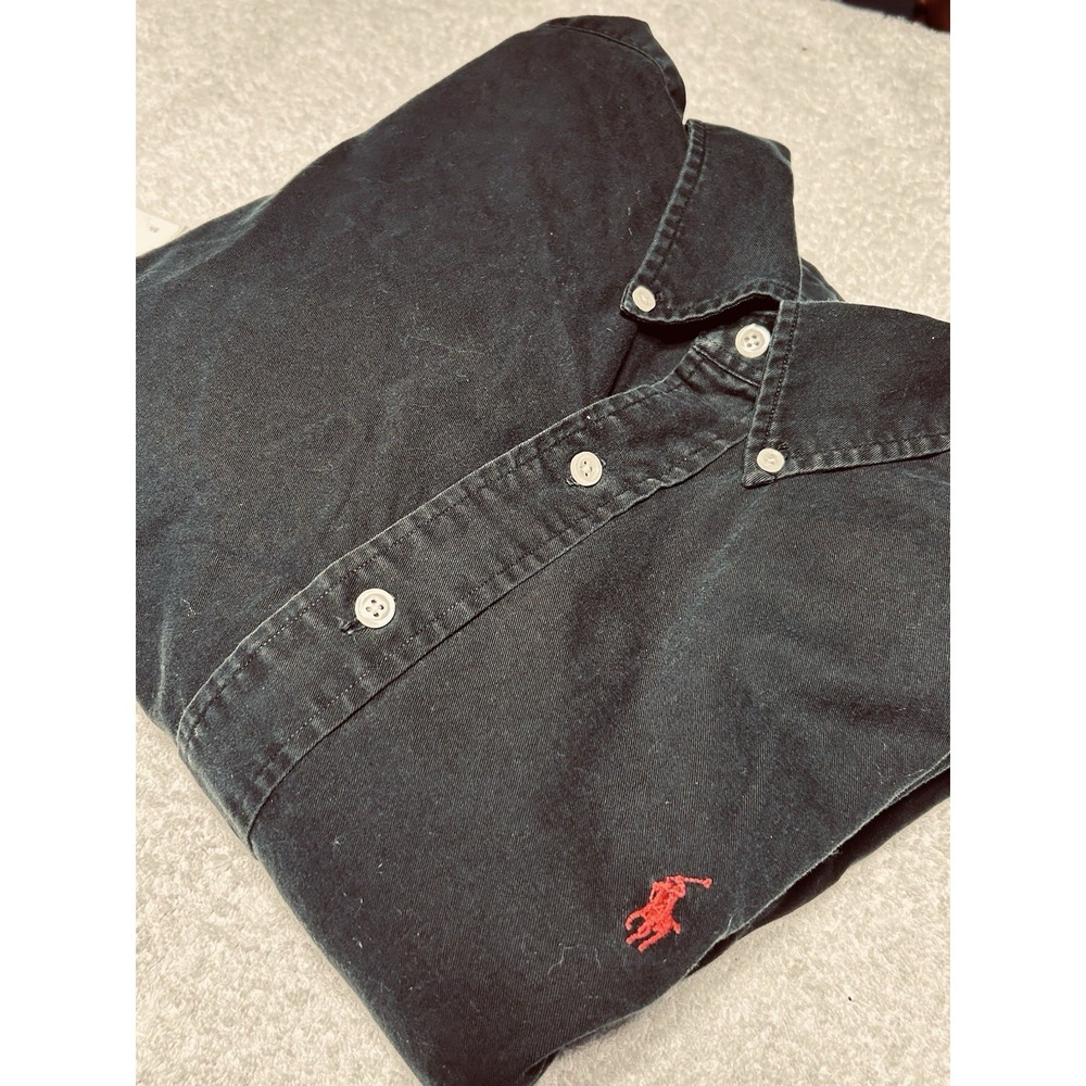 Ralph Lauren Men's Blake Shirt 2XL Black Button Down Shirt Red Pony Vintage USA